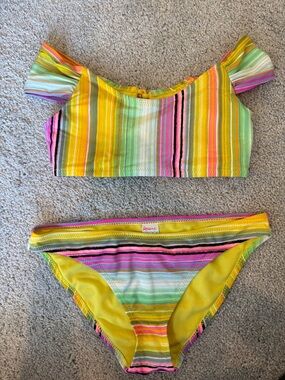 Raisins Bright Striped Bikini Set in Yellow, Pink, Green